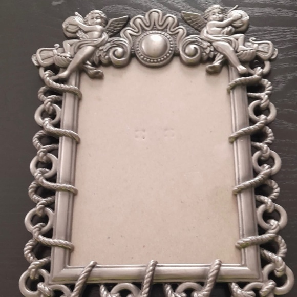 Vintage Metal Picture Frame Angels Boho Whimsical Angelic Music Silver Tone Rope - Picture 1 of 5